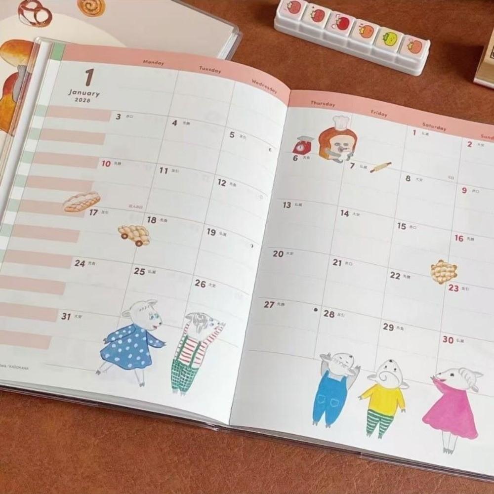 Hand-Tearable 2027 Planner Writable Weekly Monthly Planner Cute Cartoon Diary Students