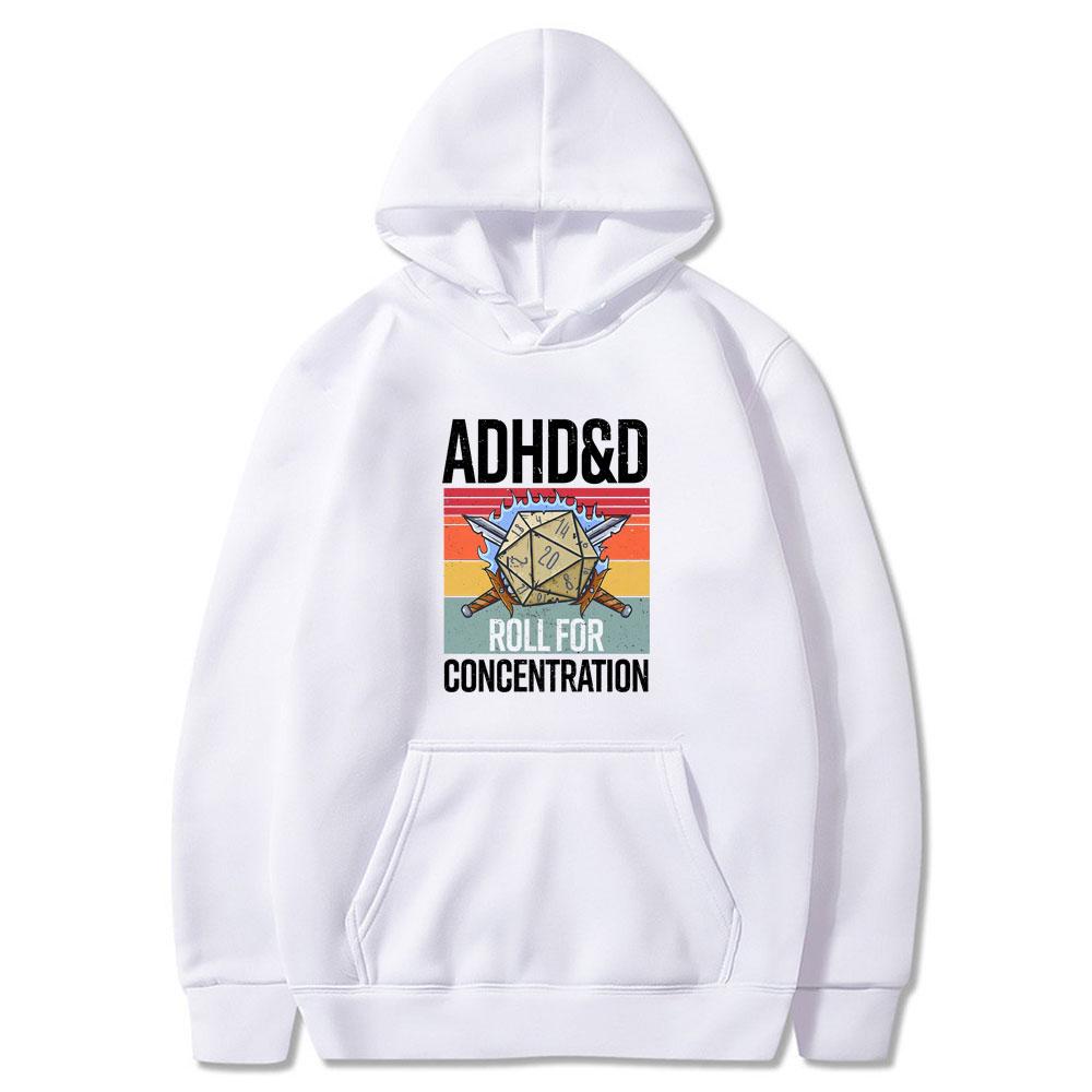 ADHD&D Roll for Concentration 2025 Funny Gamer Dungeons DM RPG Dice Dragon Tops Men Women Cotton Vintage Sweatshirts and Hoodies
