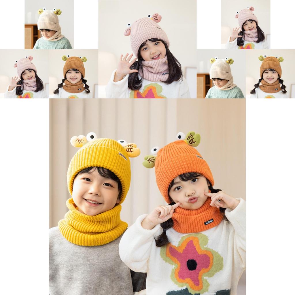 Knitted Winter Children Hat And Scarf Set With Animal Cartoon Design For Kids