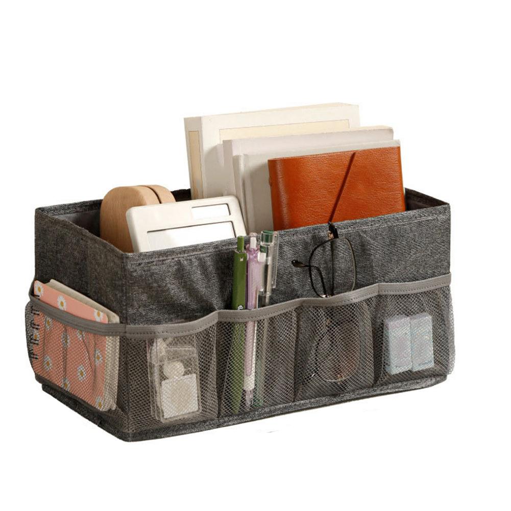 Small Space Storage Box with Divider Foldable for Cosmetics Stationery 15x30x15cm Fabric and PP Board Structure серый