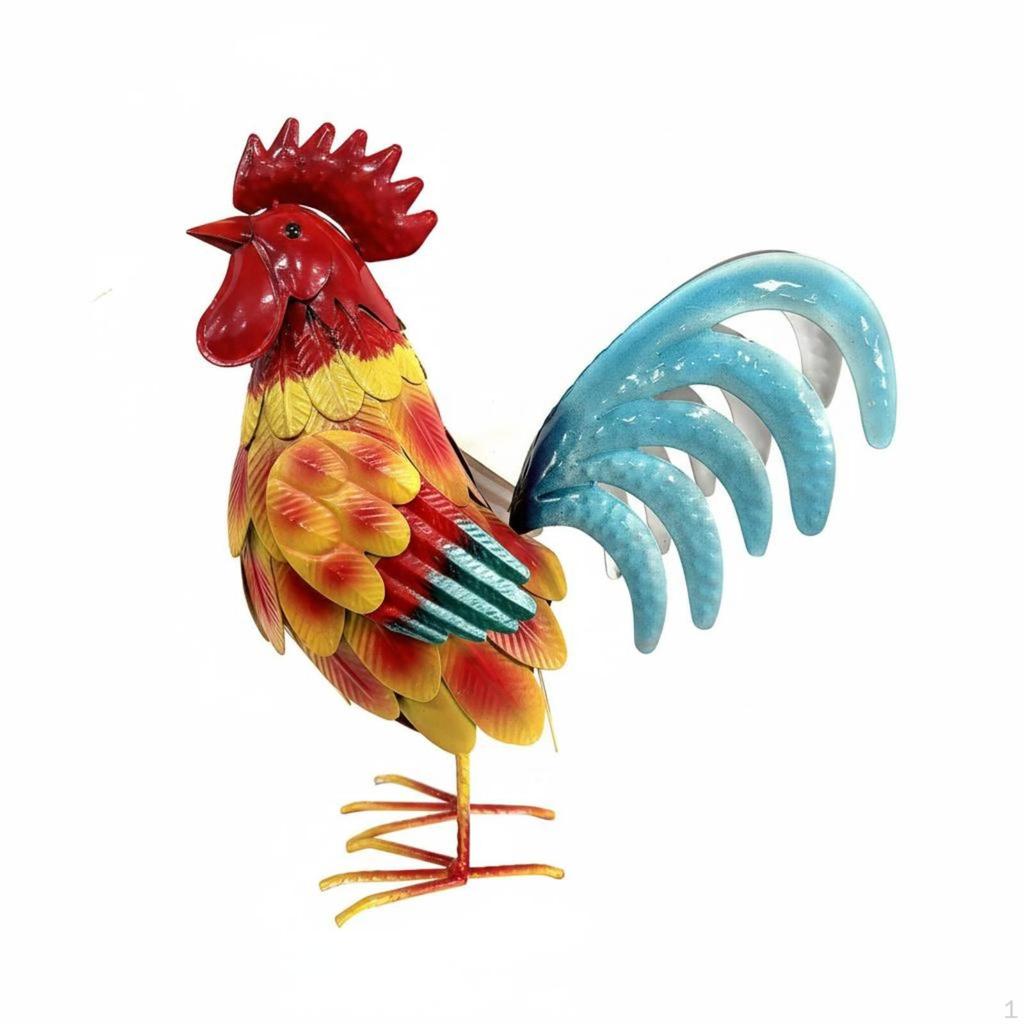 Metal Cockerel Statue Outdoor Iron Sculpture Countryside Design Chicken White