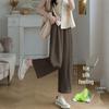 Plus Size Ice Silk Wide Leg Cropped Pants - Trendy Korean Style for Spring & Summer