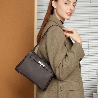 Simple Casual Small Square Bag Versatile Cowhide Lock Shoulder Messenger Bag