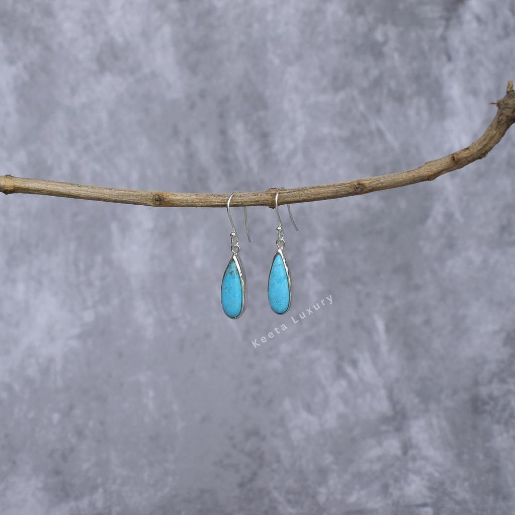 Genuine turquoise earrings long gemstone boho earrings for women Sterling silver handmade dangles Turquoise drop earrings Unique gifts