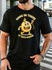 Unisex Dark Gray Crew Neck Tee Hang In There It Gets Worse Cartoon Yellow Flame Head Character Funny Sarcasm Soft Cotton Casual Top