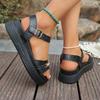 Fashion 2025 Fashion Buckle Strap Women's Sandals Summer Metal Decoration New Casual Plus Size Comfortable Open Toe Platform Sandals
