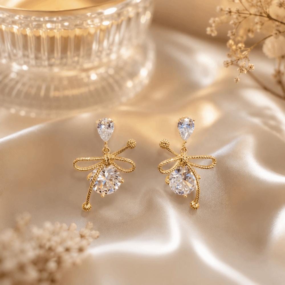 Drip Crystal Zircon Earrings Women Jewelry Bowknot Earrings Rhinestone Pendant Earrings  Date Night