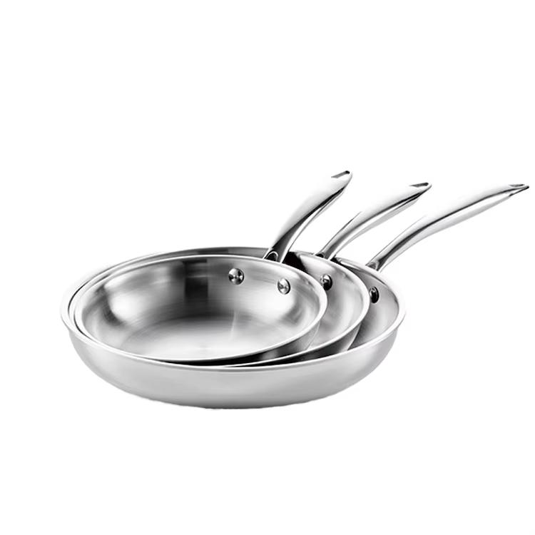 

Triply Stainless Steel Induction Frying Pan - Non-Stick, Oven Safe, Riveted Handle, Toxin-Free Cookware 26cm-35cm серебряный