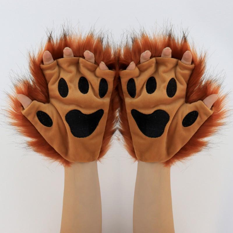 Fuzzy Cat Paw Gloves Half-Finger Cosplay Costume Accessory Halloween Winter Warm Wear