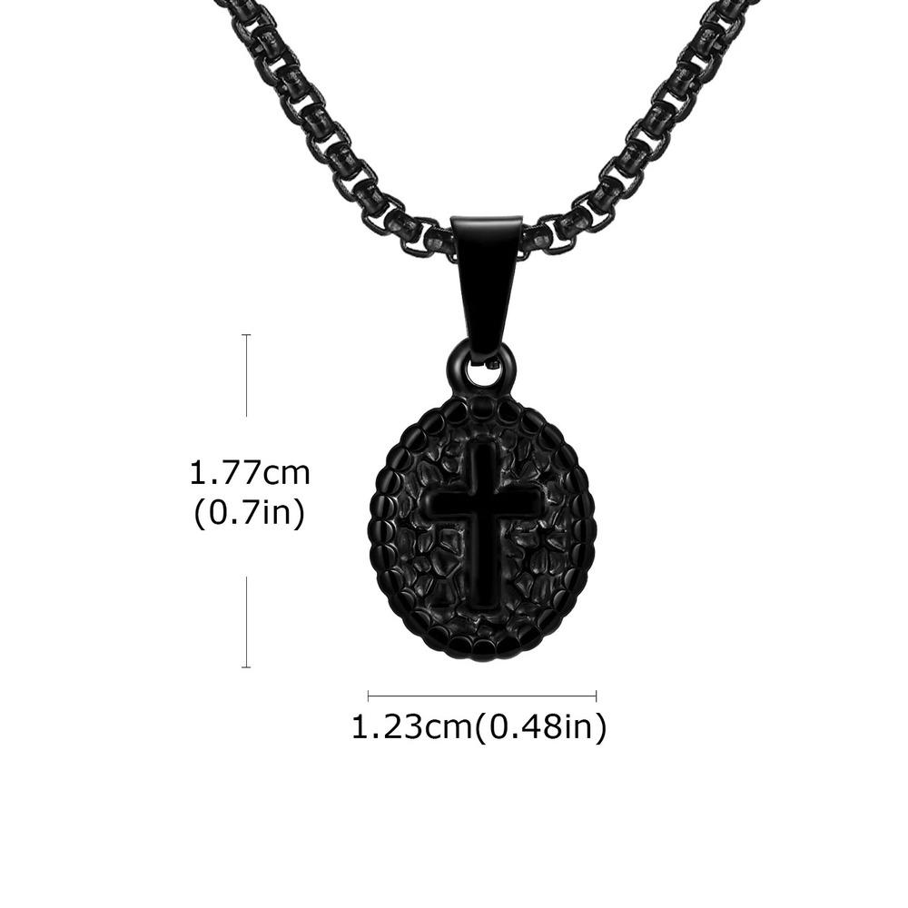 Vnox Dainty Christian Cross Necklace for Men Women, Stainless Steel Oval Pendant Box Chain, Faith Charm Religious Jewelry Gifts