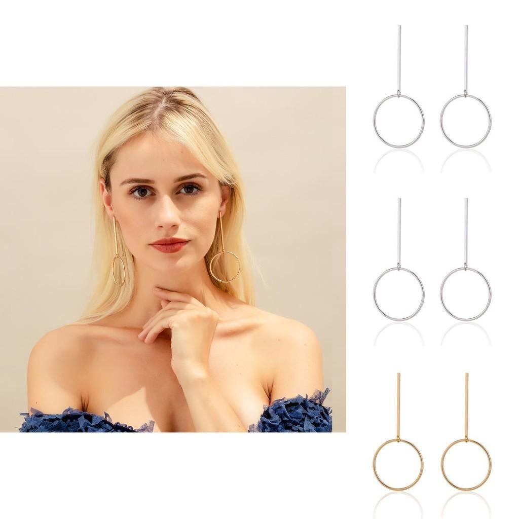 And Gold Silver Geometric Hoop Earrings Fashionable Minimalist Alloy Jewelry Women For