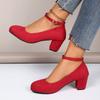 Women's Plus Size Round Toe Suede Block Heel Loafers, Buckle Detail Low Cut Dress Shoes
