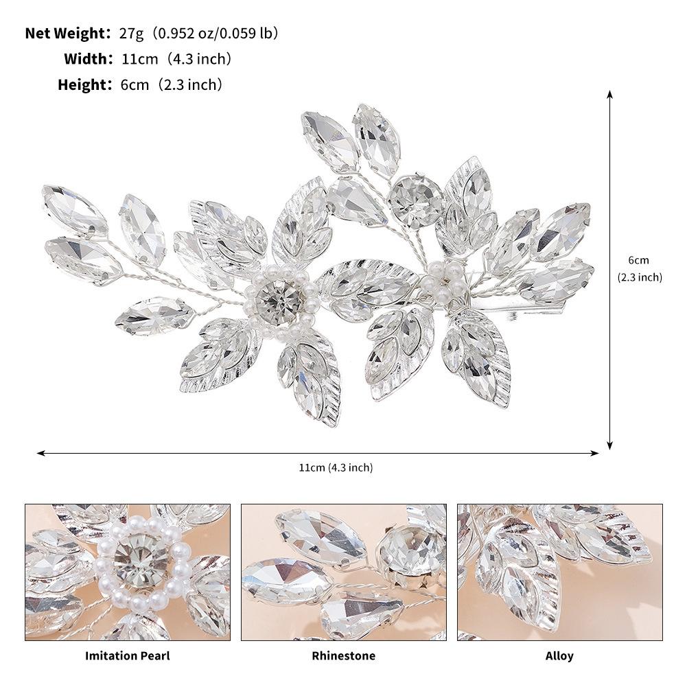 New Handmade Bridal Hair Clip with High-end Feel and Versatile Hair Trimming Edge Clip Alloy Rhinestone Pearl Duckbill Clip