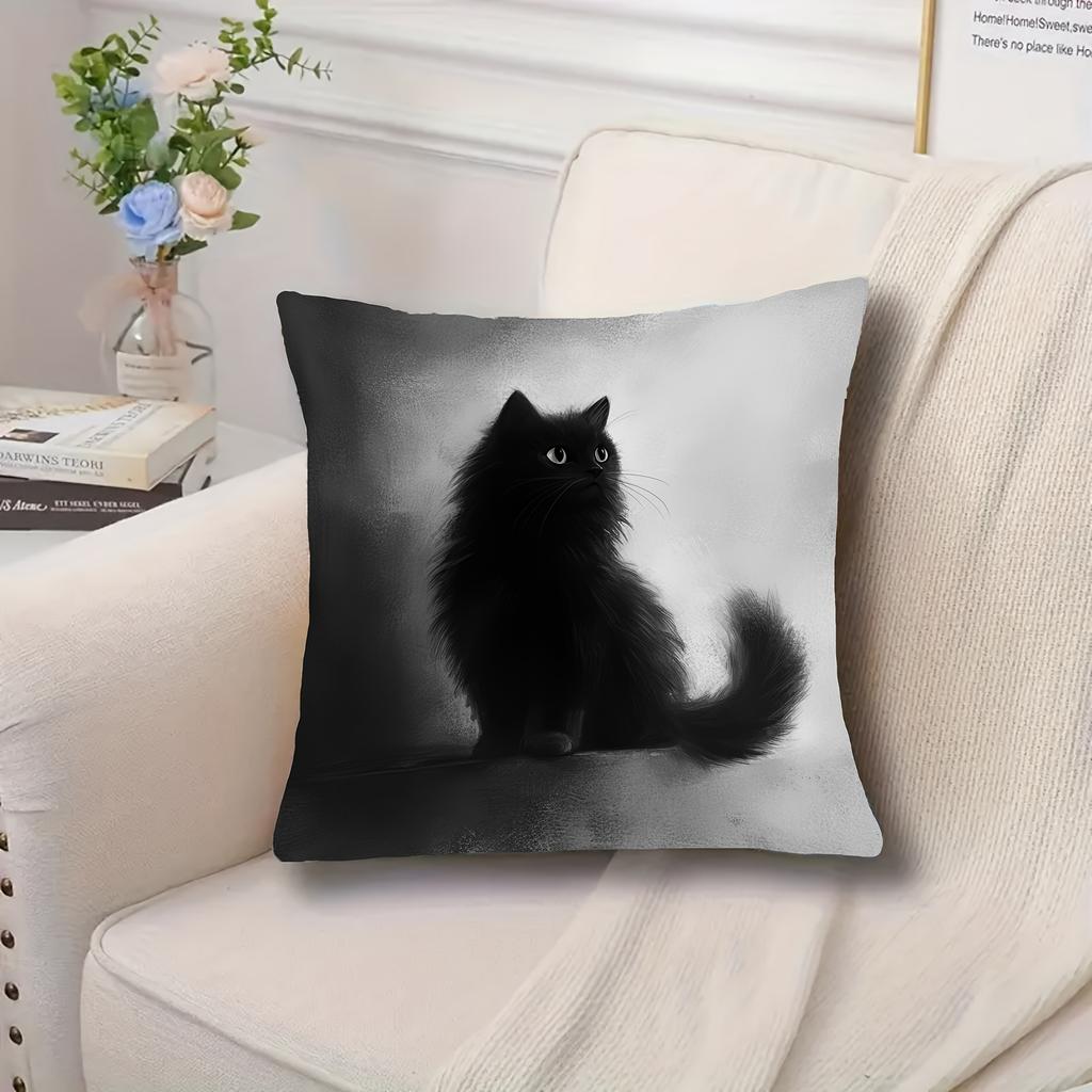 1Pc Black Cat Cushion Covers Bedroom Sofa Square Pillowcase Living Room Chair Pillow Covers Print Home Decor Gift