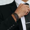 Black leather bracelet with steel accents 19cm