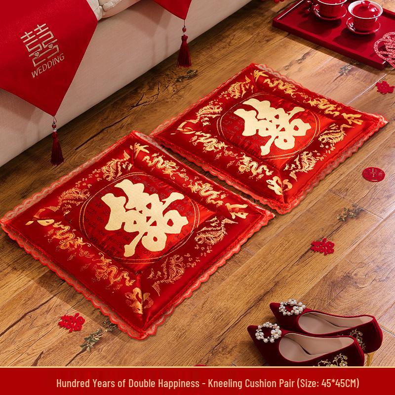 Red Wedding Kneeling Cushions for Bride and Groom Tea Ceremony Set