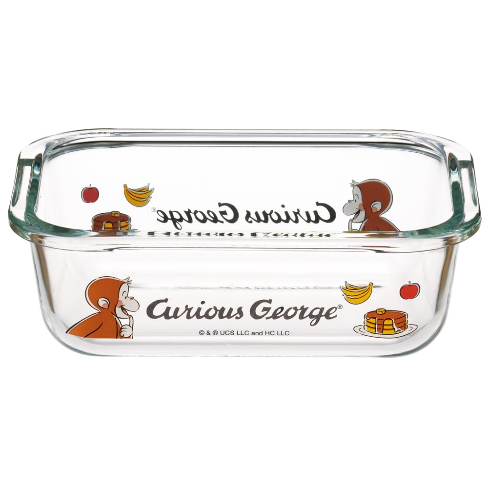 Skater Heat-Resistant Glass Storage Container, Curious George Design, 370ml, Small Size, Oven, Microwave, and Dishwasher Safe, GBST4-A