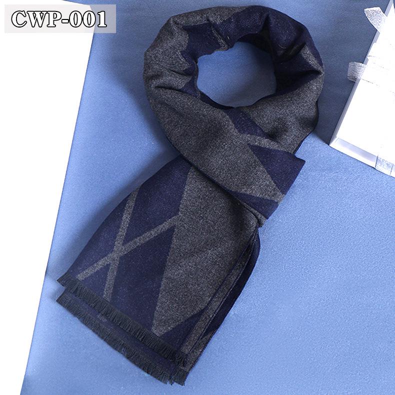 2025 Winter Men's Black Grey Plaid Imitation Cashmere Scarf