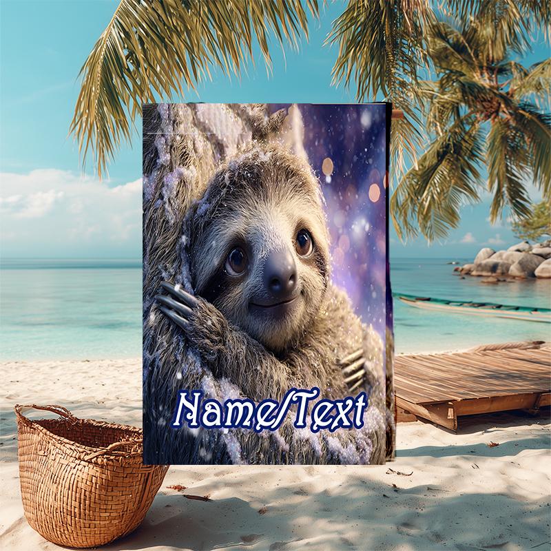 1PC Custom Name Winter Sloth Adventure Beach Towel Highly Absorbent And Sand-Resistant Towel for Swimming, Pool, Yoga, And Travel Lightweight