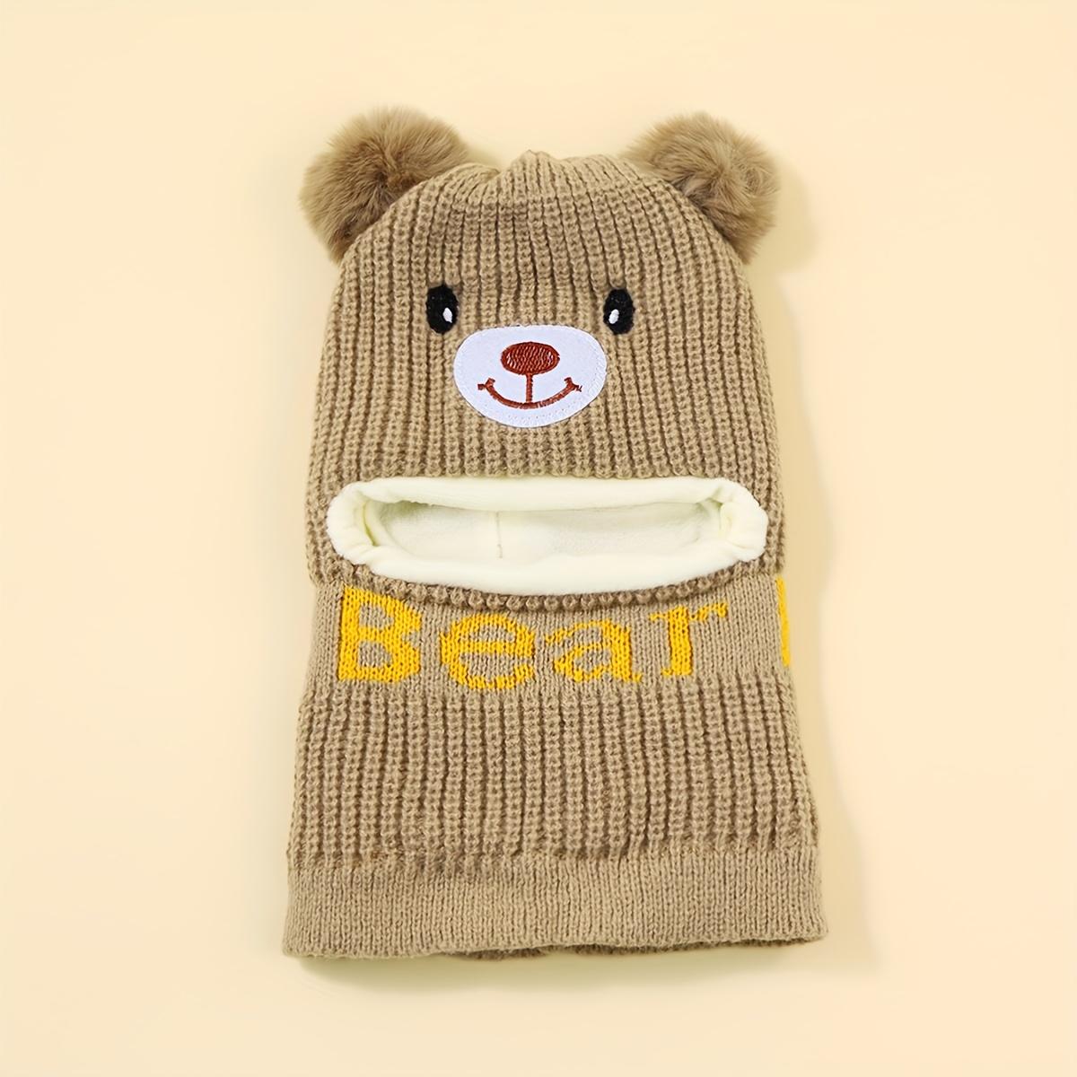 

Kids Mask & Neck Warmer Hat with Bear Ears & Pom-Pom - Stretchable Winter Warm Coat Accessory for Boys & Girls, Pink/ Color, хаки