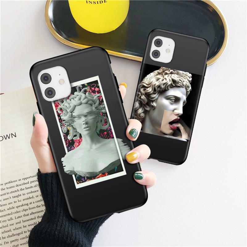 LUPWAY Husă de telefon cu sculptură în linie artistică retro pentru iPhone 11 Pro Max 12 Mini SE 2020 XR X XS Max 7 8 Plus Husă din spate abstractă mată
