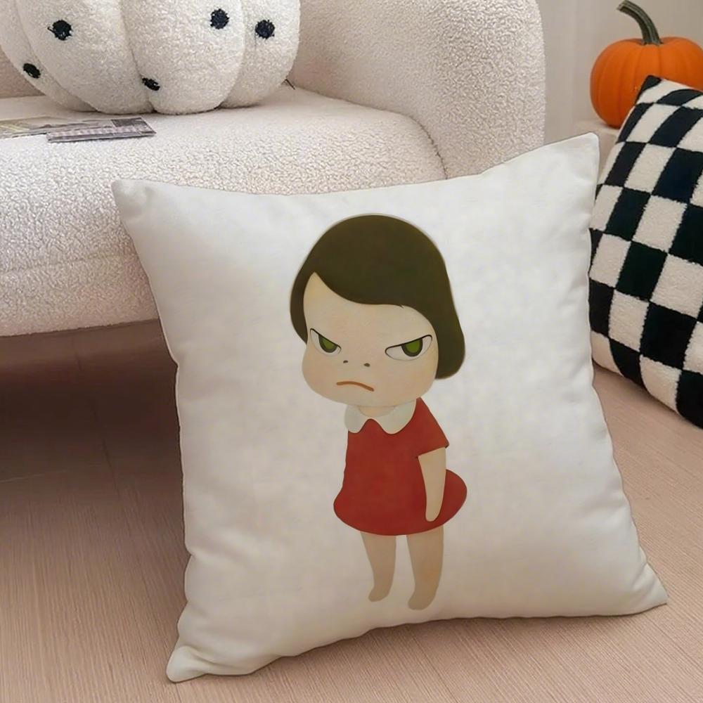 YYoshitomo Nara DDoll Cushion Cover Linen Minimalist Soft Breathable Protective Couch Room Decoration