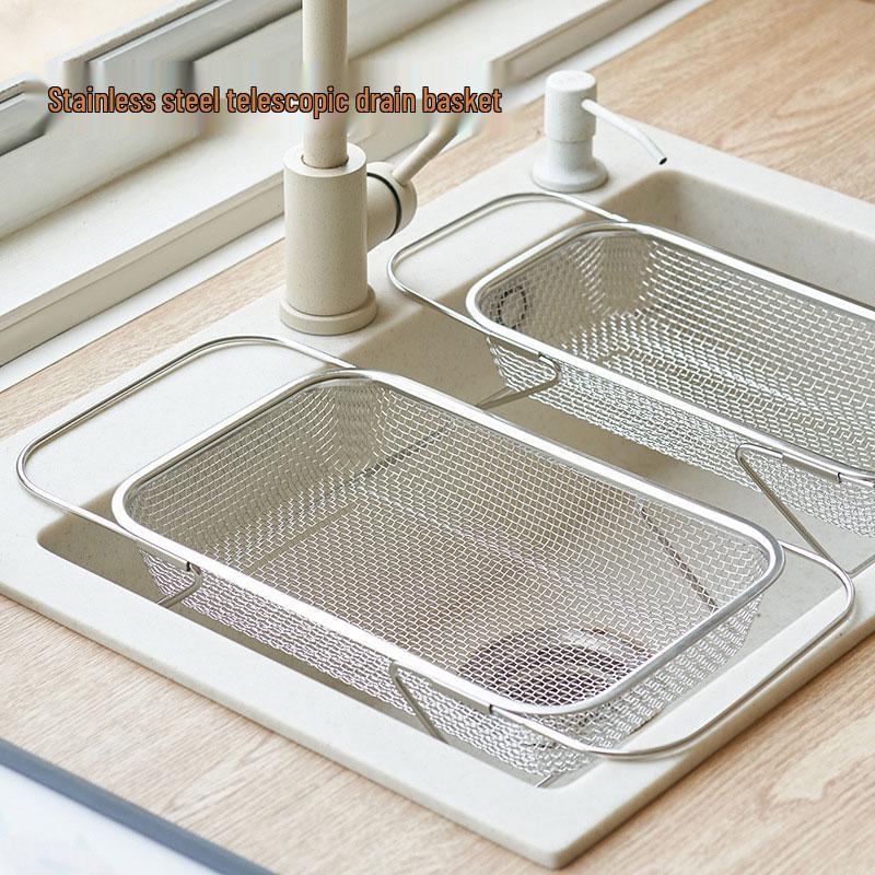 Stainless Steel Retractable Draining Basket for Kitchen Sink - Multi-functional Vegetable & Tableware Rack