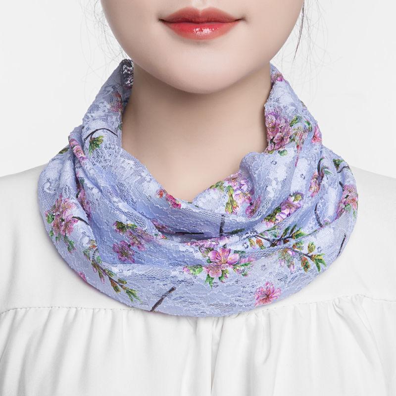 Female Ice Silk Floral Fake Collar Neck Guard Scarf Summer Sunscreen Sunshade Snood Hollow Lace Print Multifunction Shawl P46