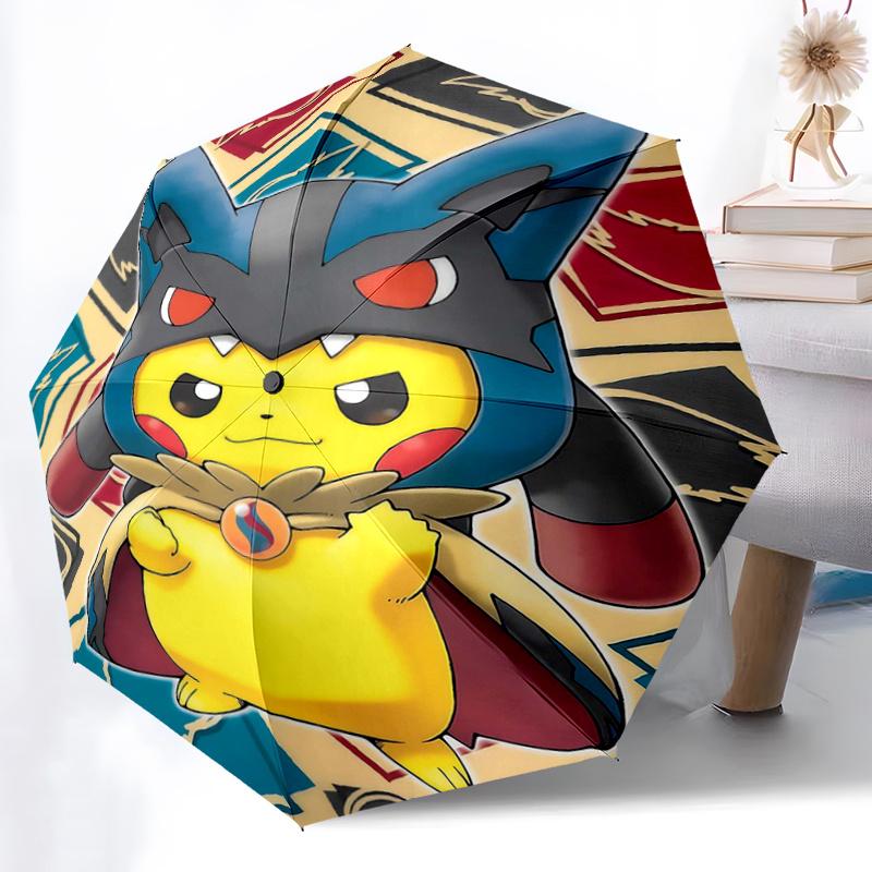 1pc Pikachu In Blue Armor Automatic Folding Umbrella - 3 Folding Design, Vivid Cartoon Pattern, Suitable for Outdoor Activities, A Gift for Fans