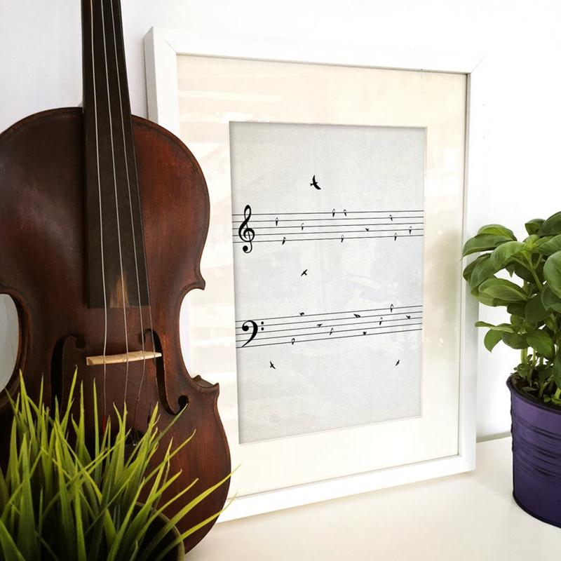 Sheet Music with Birds Vintage Canvas Painting Posters Prints Music Wall Art Picture Musical Notes Room Decor Music Teacher Gift