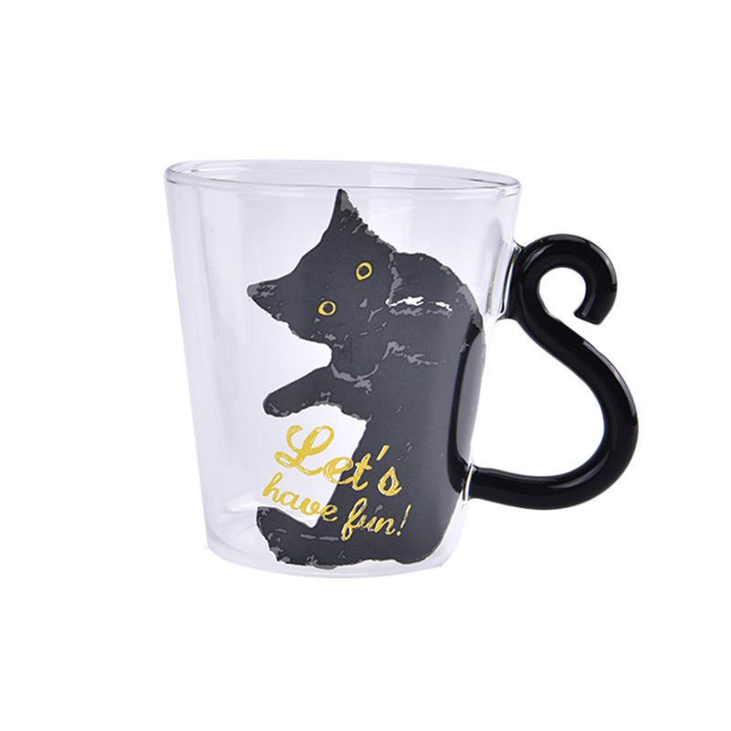 

1 шт. 250 мл милый кошачий стакан для сока, кофе, молока, чая, стеклянная кружка с ручкой в виде кошачьего хвоста, подарки для влюбленных на День святого Валентина, ложка из нержавеющей стали