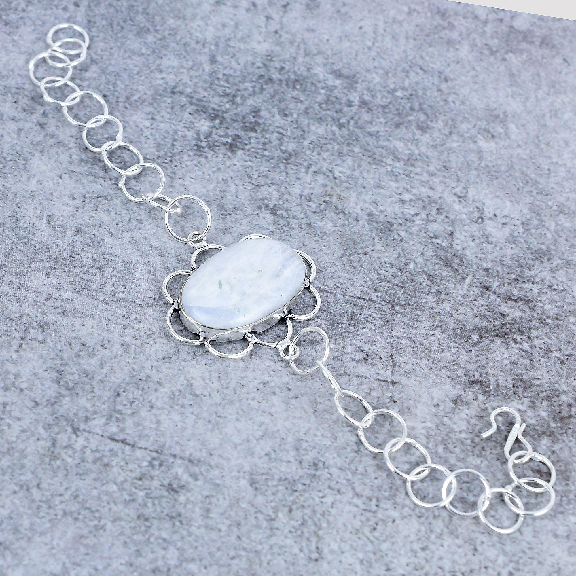 

Moonstone Gemstone Handmade 925 Sterling Silver Bracelet 7-8 M-2720