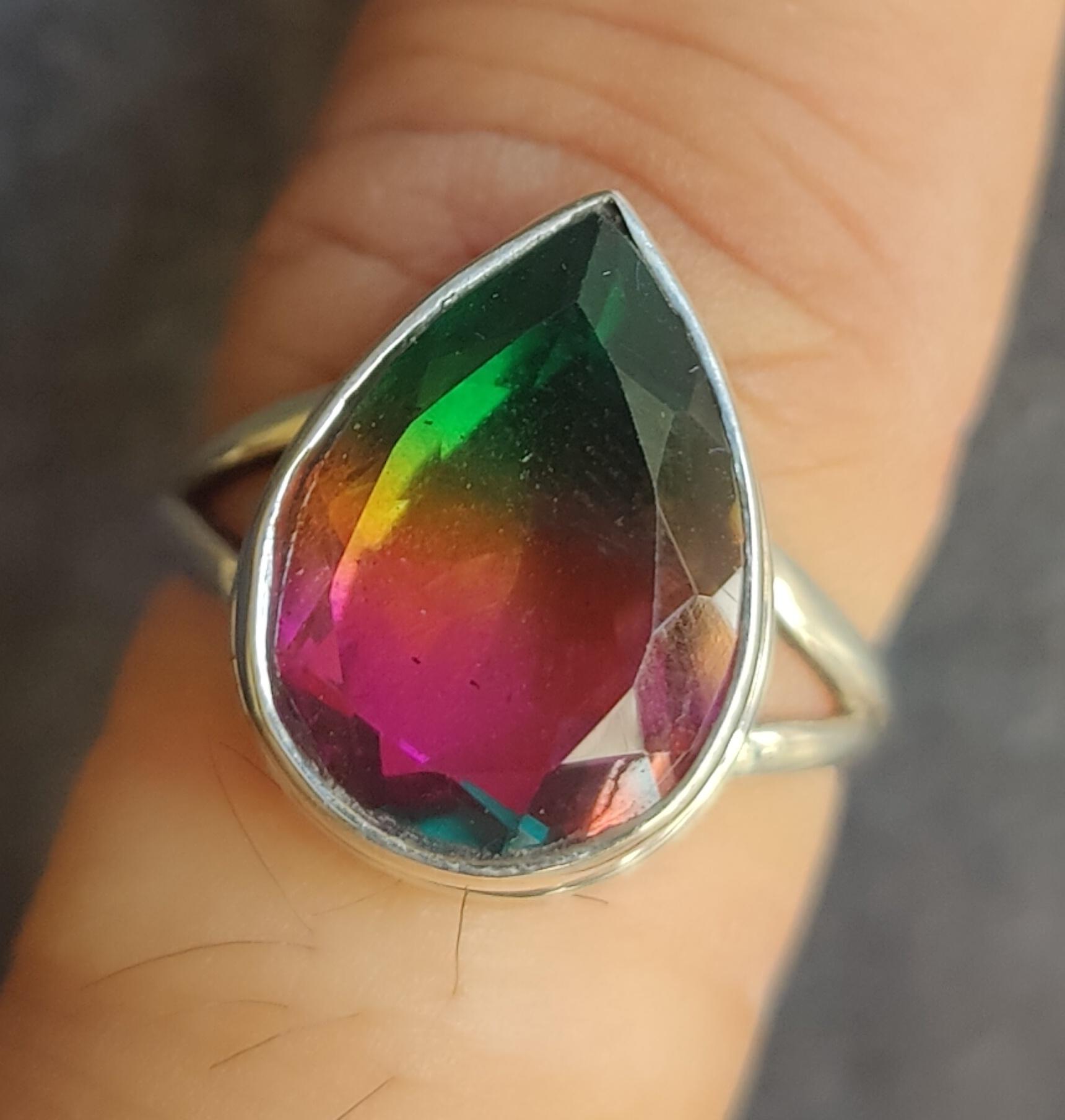 

Кольцо с арбузом и турмалином, кольцо с турмалином и кварцем, твердое серебро 925 пробы, драгоценный камень грушевидной формы, ювелирные изделия ручной работы, подарок в стиле бохо 4.5