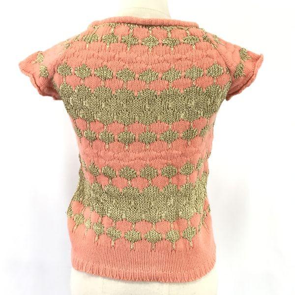 PAUL & JOE French Sleeve Half Sleeve Knit Sweater Women's S Pink Gold embroidery(USED)