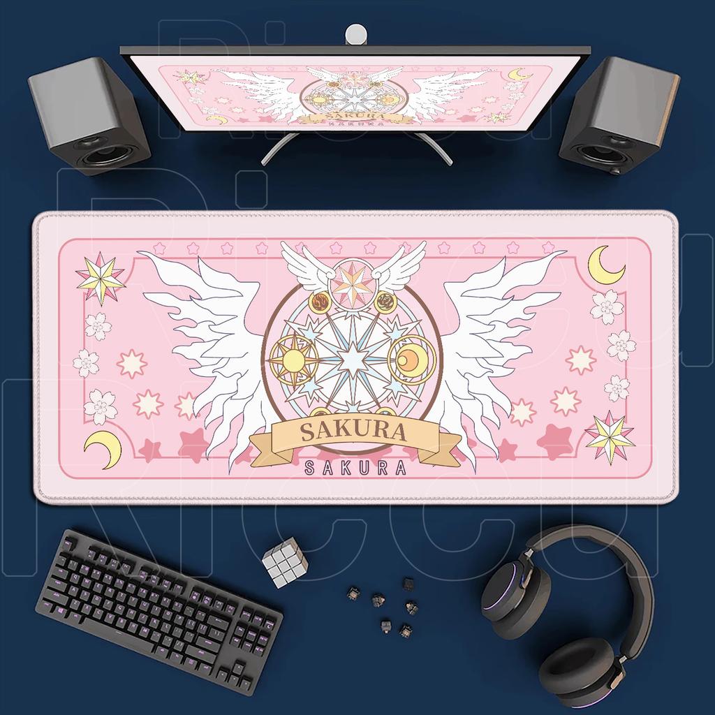 Kawaii Pink Deskmat Anime Card Captor Sakura Mousepad Xxl Office Carpet Large Gaming Accessories Laptop Computer Rubber Mice Pad