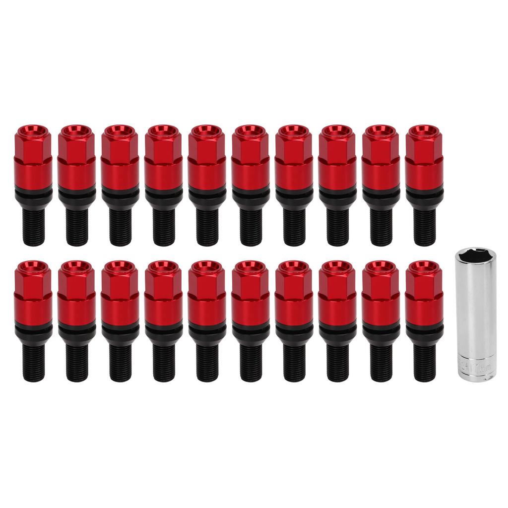 20pcs M14x1.5 Cone Seat Wheel Bolts Lug Nuts Taper Lug Bolt Universal Car Accessories for Auto Red