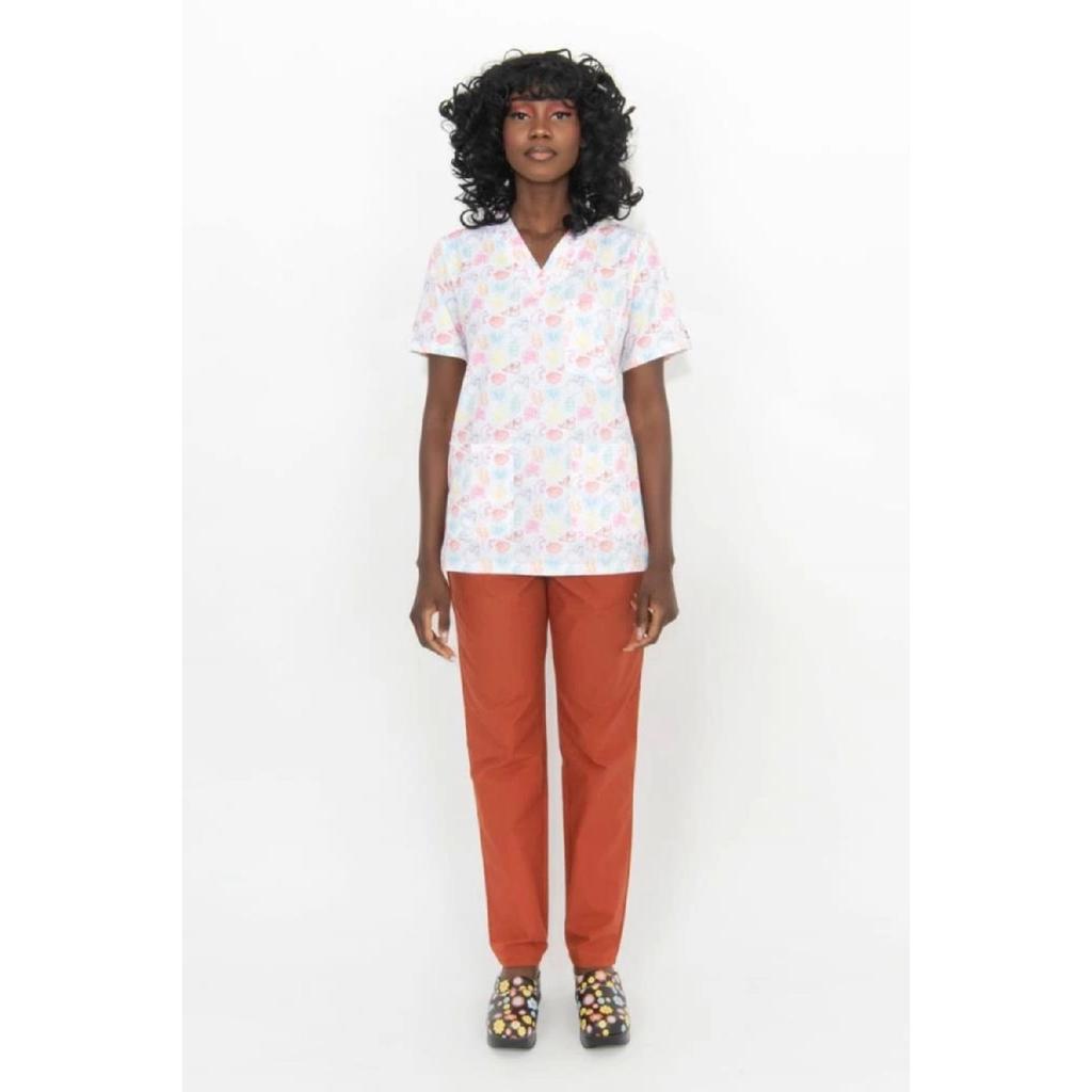 Cute Organ Patterned Lycra Fabric Surgical Suit V-neck Uniform