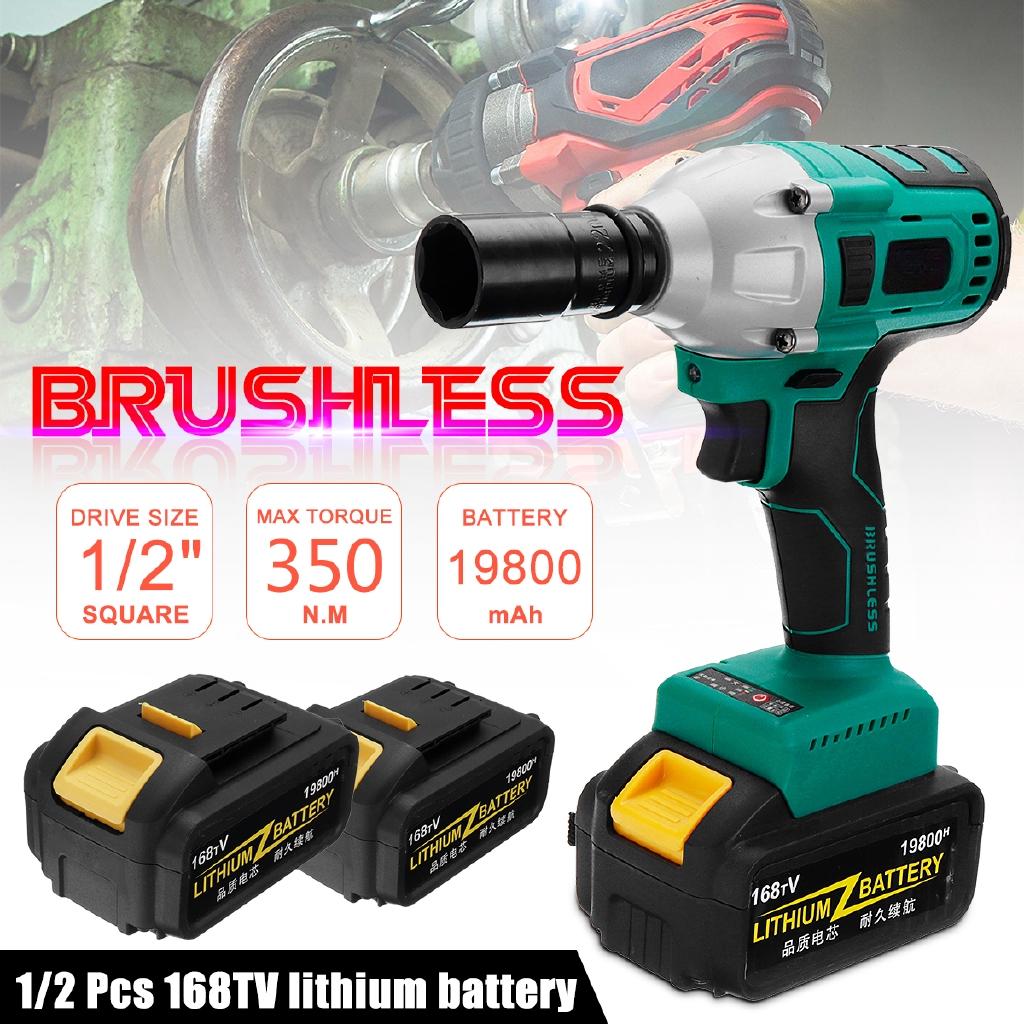 168V 500Nm Cordless Electric Wrench Impact Brushless Driver Power Tool Rechargeable Lithium Battery Household Drill
