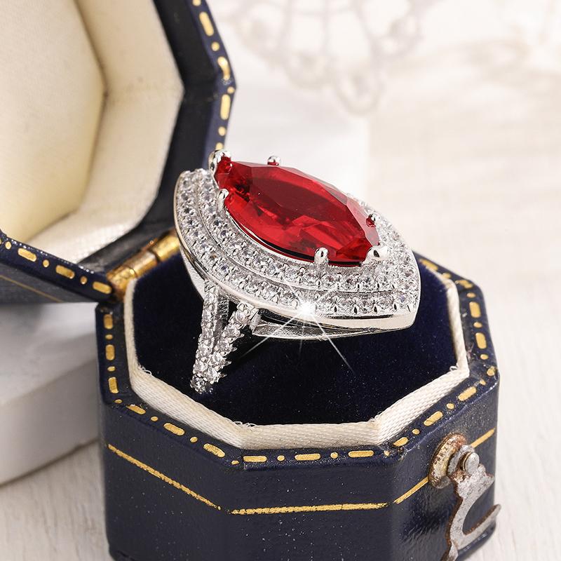Luxuriöser Roter Zirkon Marquiseschliff Mit Vollem Diamantring 925 Silber Plated Elegantes Schmuckstück Party Geburtstagsgeschenk für Damen