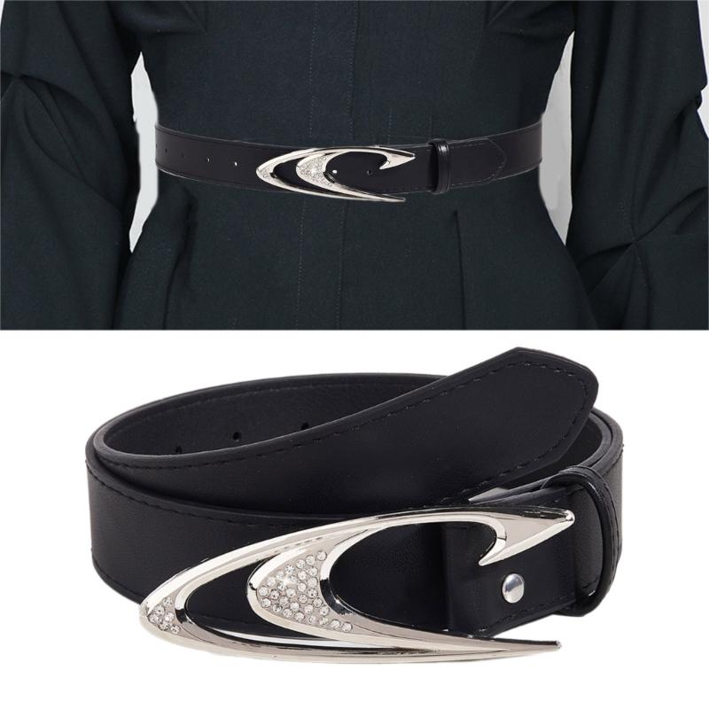 Punk PU Taillengürtel für Jeans Rock and Roll Hip Hop Nietengürtel Taillenband Glitzernde Schnalle mit Inkrustierten Strasssteinen