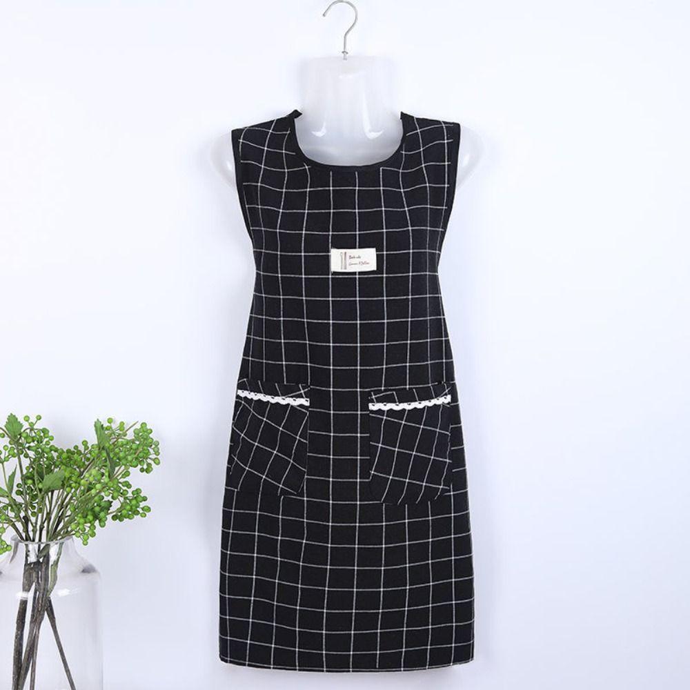 Large Pocket Cooking Apron Cotton Overalls Chef Aprons Household Sleeveless Apron  Home Cooking