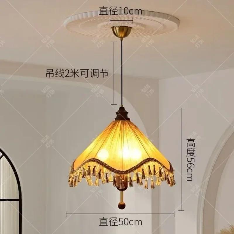 Retro Fabric Pendant Light Tassel Ceiling Chandelier Led Hanging Lamp for Bedroom Living Room Dining Table Decor