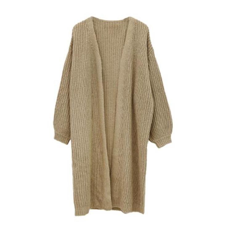 Women Knitted Cardigan Jacket V Neck Open Front Long Sleeve Solid Color Knit Sweater Coat Daily Wear
