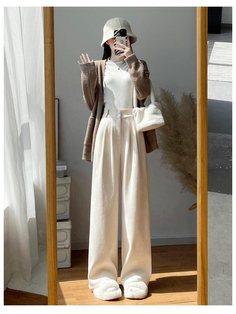 Dámské žinylkové kalhoty s vysokým pasem a rovnými nohavicemi - Kolekce jaro/podzim 2025, Pokročilý střih, Petite střih, Od úzkých po široké nohavice.