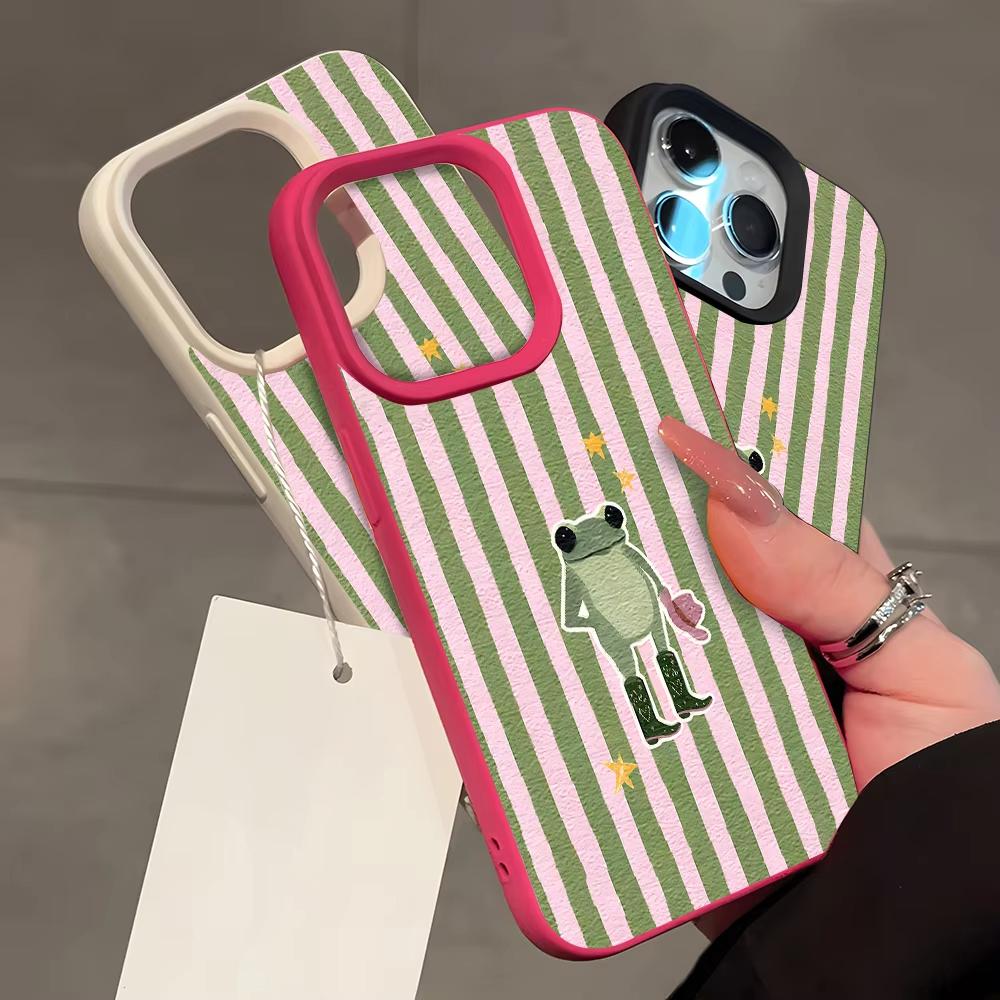 Funny Cowboy Frog Pattern Lychee Soft Phone Case For iPhone 17 16 15 14 13 12 11 Pro Max Air 14 15 Plus X Xs XR Shockproof Cover