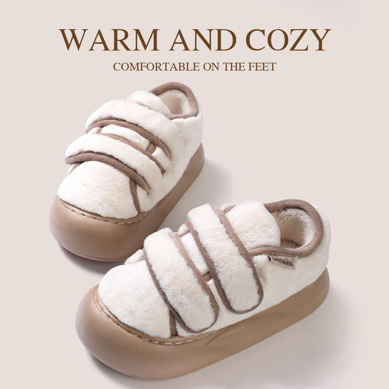 Thick-bottomed cotton slippers are fashionable and versatile Velcro Korean version of autumn and winter new non-slip and warm fluffy