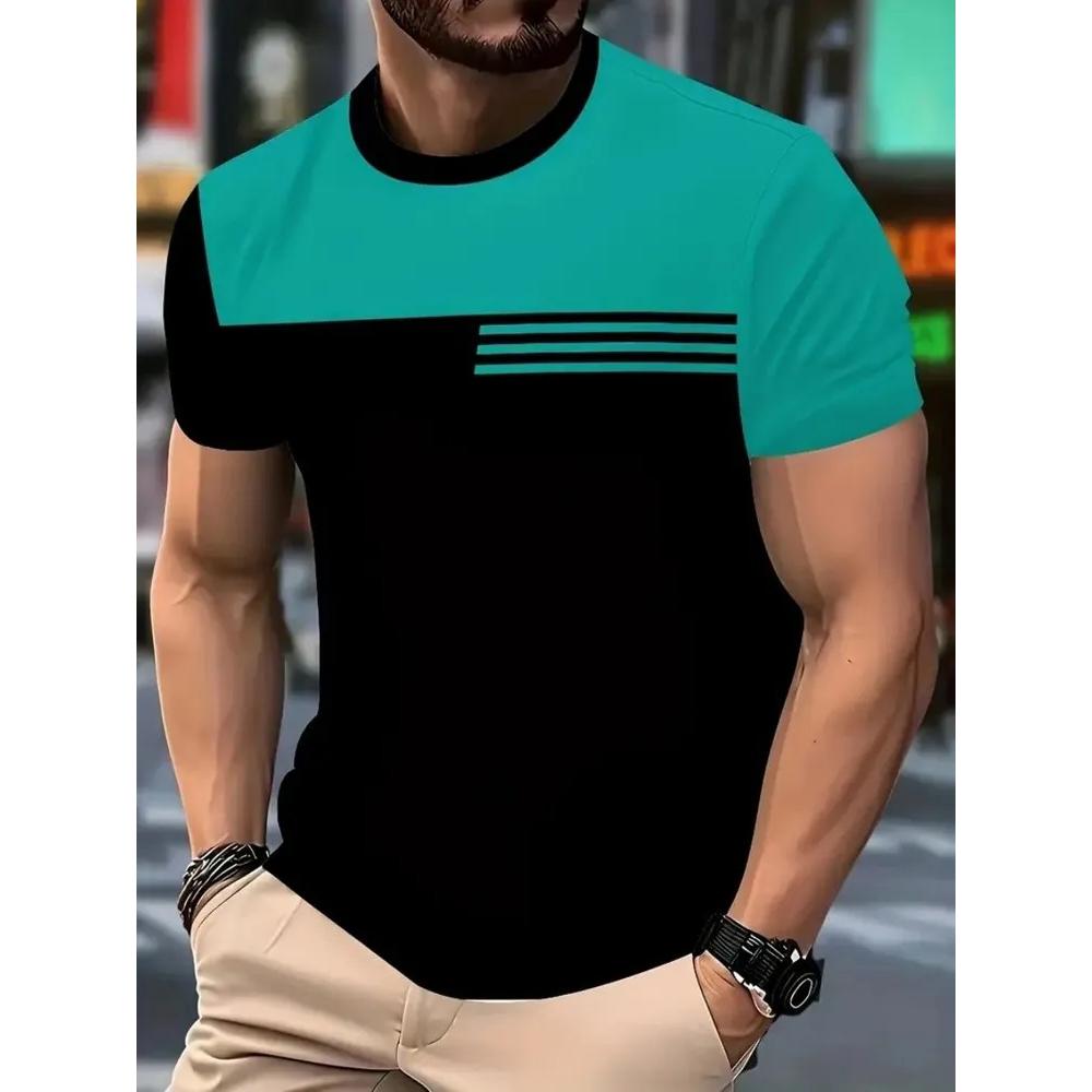 Casual Loose T-Shirt Men's Striped Printed Short Sleeve Fashion Top Daily Comfort T-Shirts Men’s