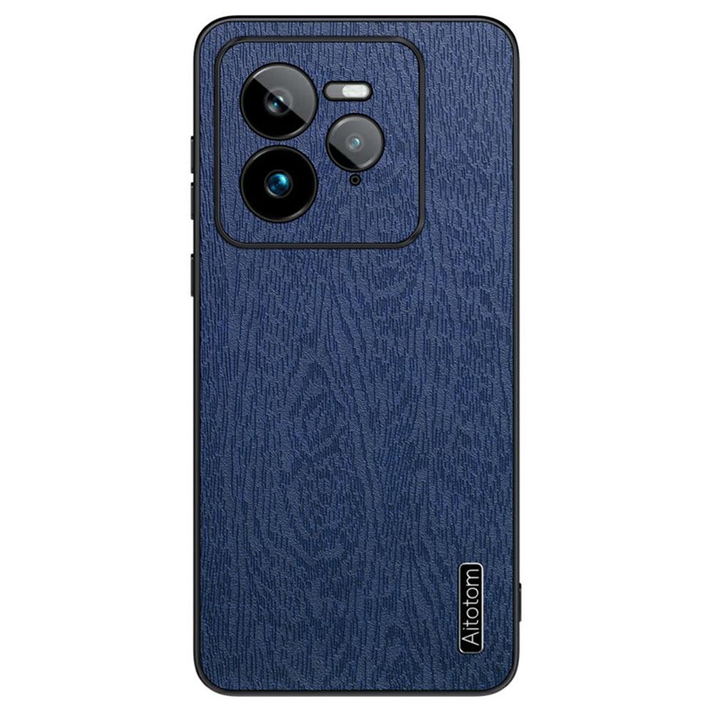 

For Realme GT 7 Pro 5G Case Wood Texture PU Leather Coated PC+TPU Phone Cover C