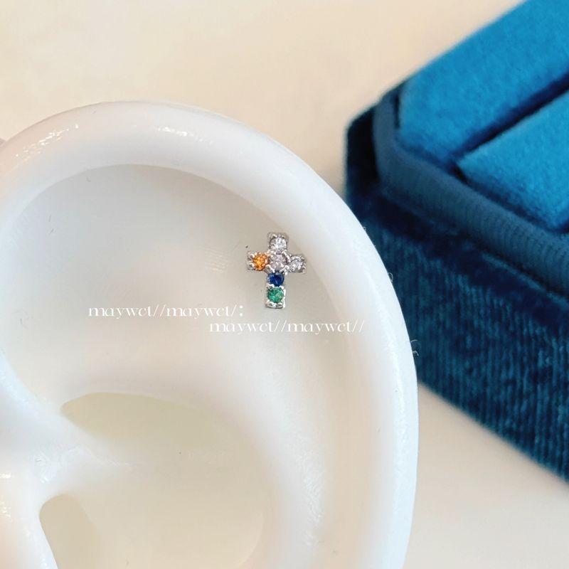 

Maywct Mini Cross Color Exquisite Basic All-Matching Removal-Free before Sleep Titanium Steel Tightening Buckle Stud Earrings Otica Color (single) Rod thick 0.8*6mm long
