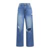 Damen Jeans Lange Hohe Taille Zerrissene Kante Bequeme Hose Mit Weitem Bein